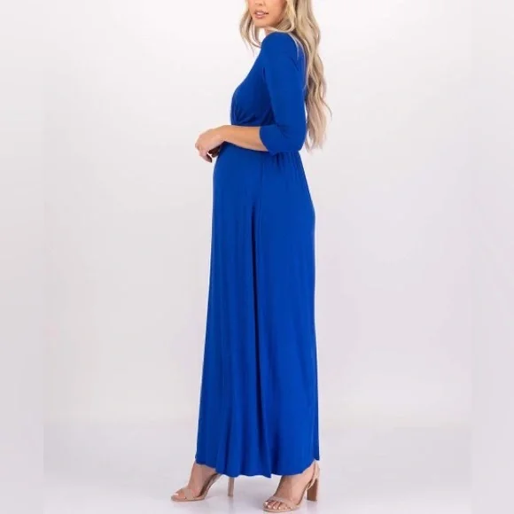 Mother Bee Maternity royal blue 3/4
sleeve ruched dress empire waist Size Small - Picture 3 of 12